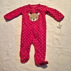 Carter's girls size 6 months fleece deer footie sleeper, zipper closure, New